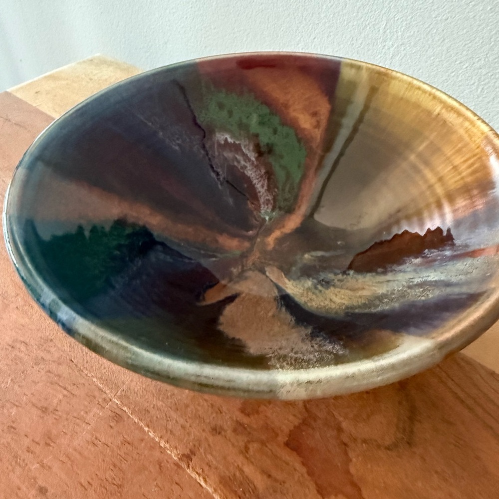 Studio Pottery Bowl Drip Glaze Earth Tone Artisan